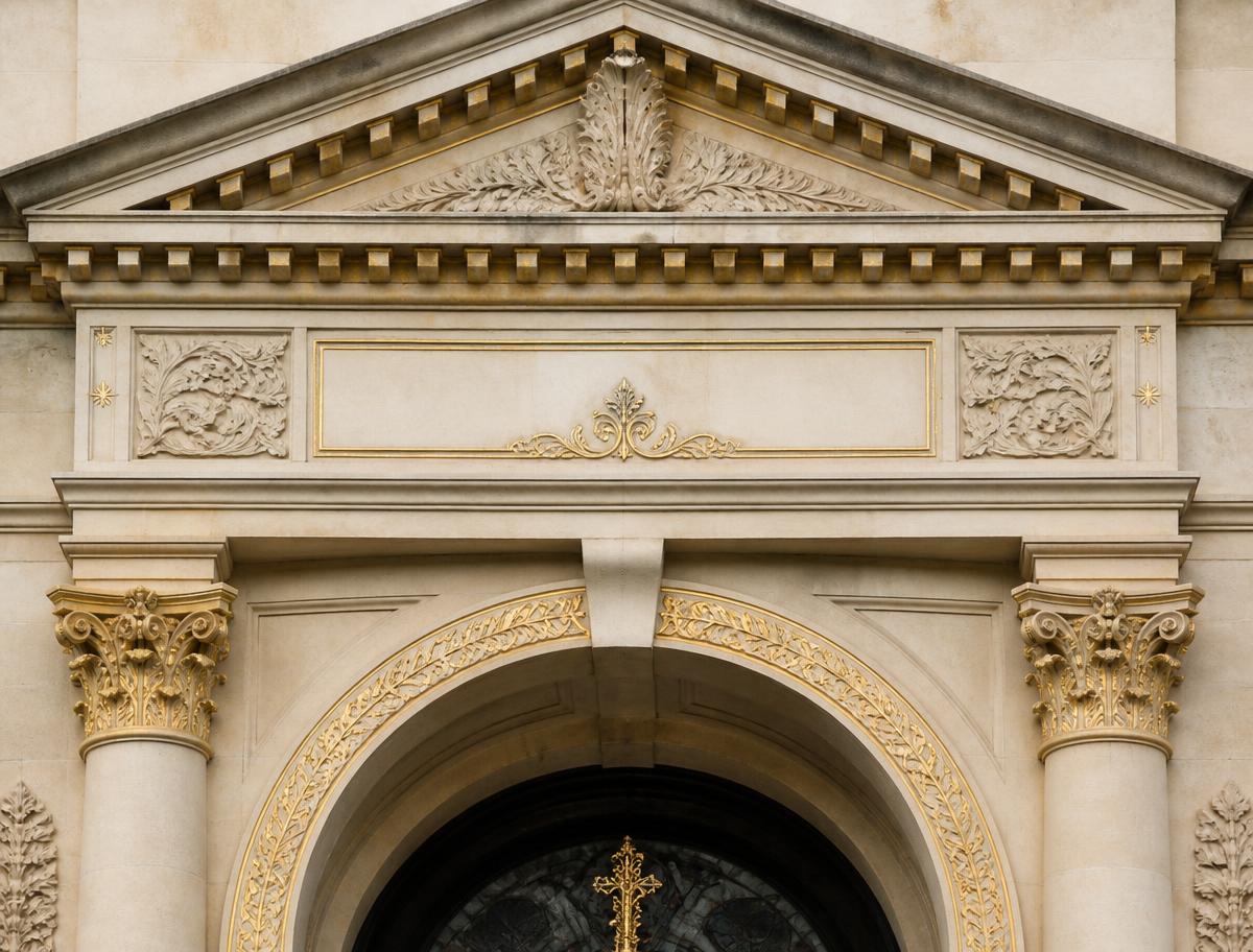 Détail doré d'une chapelle funéraire restaurée
