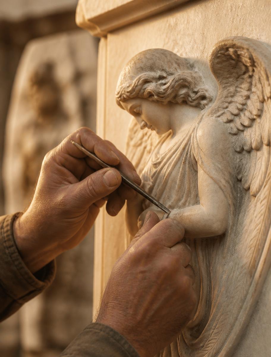 Artisan restaurant une sculpture d'ange en marbre